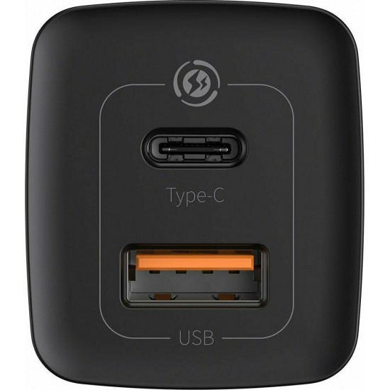 Baseus Φορτιστής USB-A + USB-C 65W Quick Charge 3.0 Μαύρος (CCGAN2L-B01)