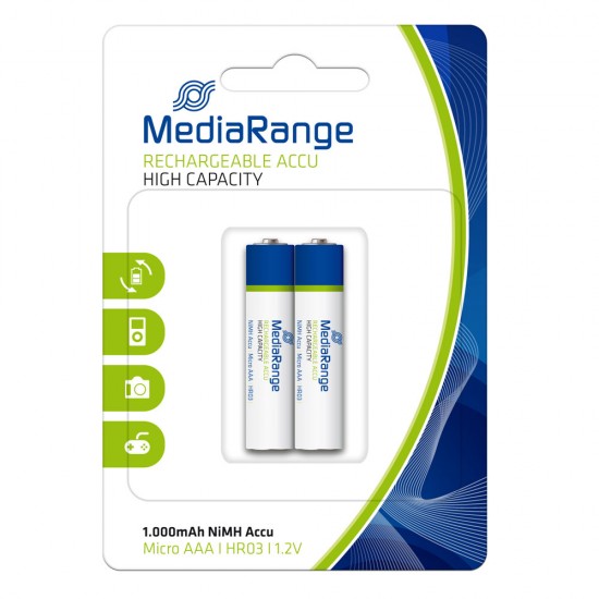 MediaRange High Capacity Rechargeable NiMH Accus Micro AAA|HR03|1.2V Pack 2  (MRBAT122)