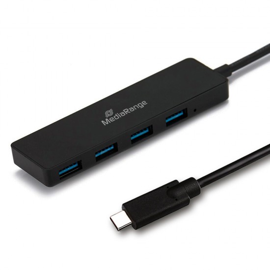 MediaRange USB Type-C™ to USB 3.0 hub 1:4, bus-powered, black  (MRCS508)