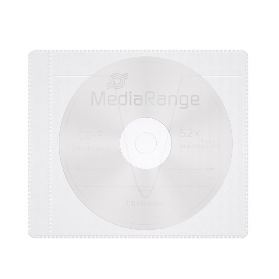 MediaRange Adhesive-backed fleece Sleeves for 1 disc White/semi-clear, Pack 50  (MRBOX69-50)