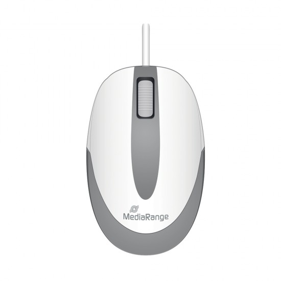 MediaRange Optical Mouse Corded 3-Button Compact-sized (White/Grey, Wired) (MROS214)