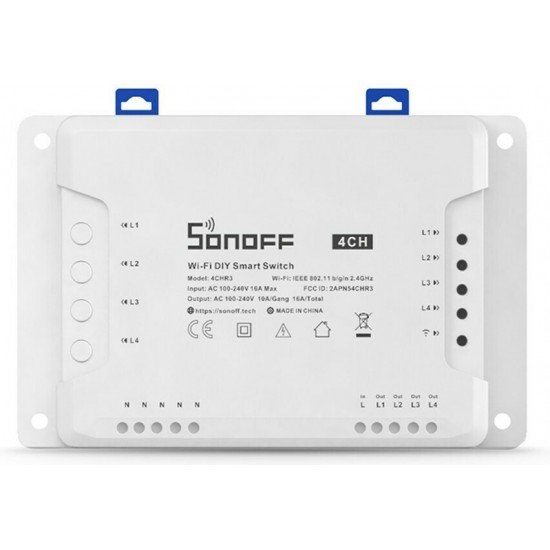 Sonoff 4CH R3 Smart Ενδιάμεσος Διακόπτης Wi-Fi σε Λευκό Χρώμα (M0802010003) (SONM0802010003)