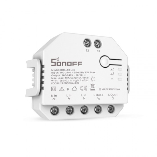 Sonoff Dual R3 Lite Smart Ενδιάμεσος Διακόπτης Wi-Fi σε Λευκό Χρώμα (DUALR3 LITE) (SONDUALR3LITE)