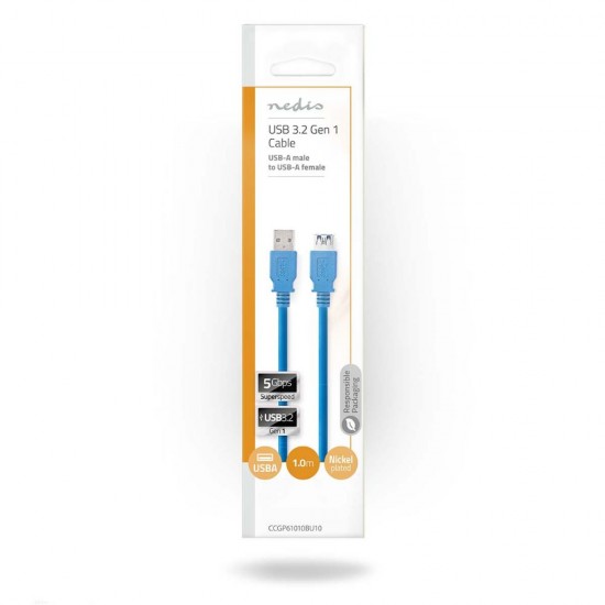 Nedis USB 3.0 Cable USB-A male - USB-A female 1m (CCGP61010BU10) (NEDCCGP61010BU10)