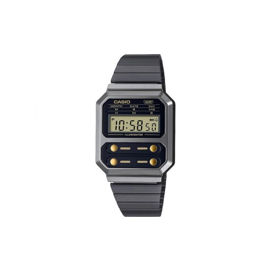 Casio Vintage Edgy Ρολόι Χρονογράφος Μπαταρίας με Μαύρο Μεταλλικό Μπρασελέ (A100WEGG-1A2EF) (CASA100WEGG-1A2EF)