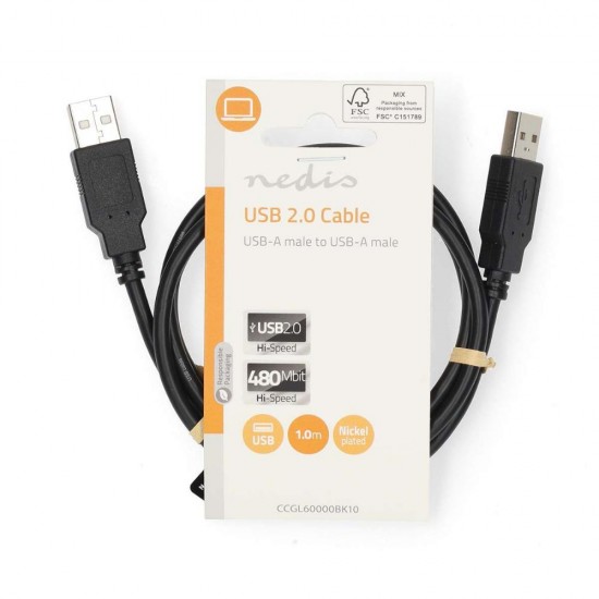 Nedis USB 2.0 USB-A Male to USB-A Male 1m Black (CCGL60000BK10) (NEDCCGL60000BK10)