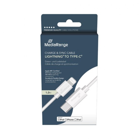 MediaRange Apple Lightning to USB Type-C Cable 1m White (MRCS215)