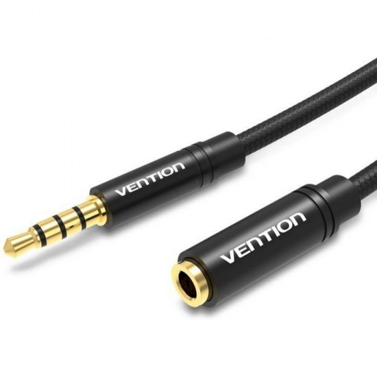 VENTION Cotton Braided 3.5mm Audio Extension Cable 1M Black Metal Type (BHBBF) (VENBHBBF)