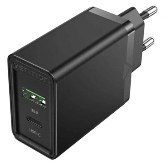 VENTION 2-Port USB (A+C) Wall Charger (18W/20W) EU Black (FBBB0-EU) (VENFBBB0-EU)