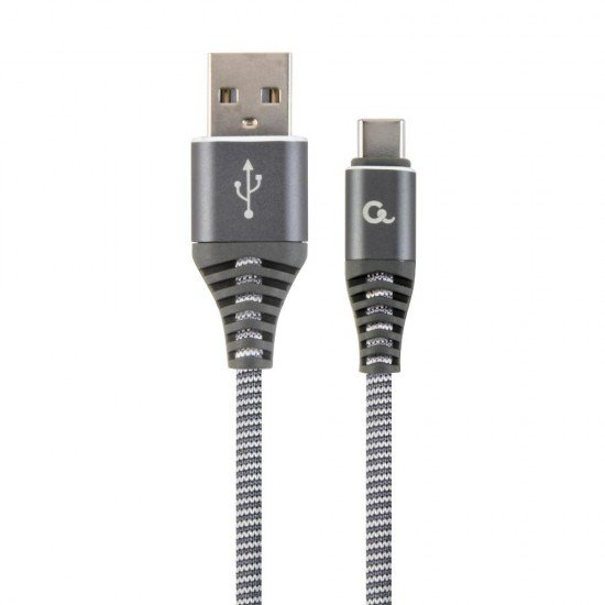 Gembird Premium USB-C 2.0 Cable (Am/cm) Metal Connectors Nylon Braid 1m Gray/white (CC-USB2B-AMCM-1M-WB2) (GEMCC-USB2B-AMCM-1M-WB2)