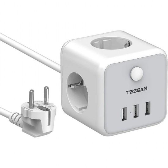 TESSAN TS301 ΠΟΛΥΜΠΡΙΖΟ 3 ΘΕΣΕΩΝ, 3 USB, ΓΚΡΙ/ΛΕΥΚΟ