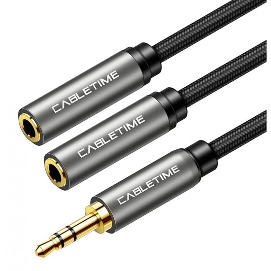 CABLETIME καλώδιο Stereo 3.5mm M σε 2x 3.5mm F AV309, 3pole, 0.2m, μαύρο