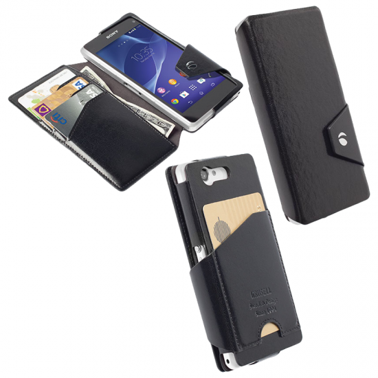 KRUSELL ΘΗΚΗ SONY XPERIA Z3 COMPACT LEATHER WALLET FLIP KALMAR BLACK