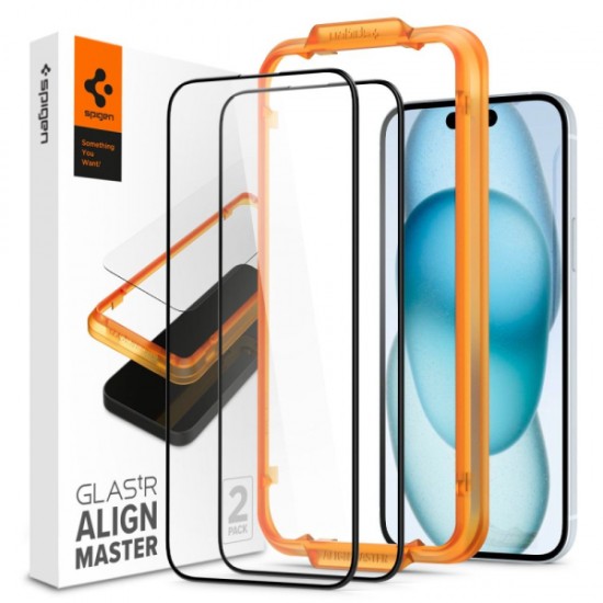 SPIGEN ALM FULL FACE TEMPERED GLASS IPHONE 15 black (2pcs)