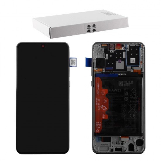 HUAWEI P30 LITE ΟΘΟΝΗ + TOUCH SCREEN + LENS + FRAME + BATTERY 02352RQC WHITE ORIGINAL SERVICE PACK