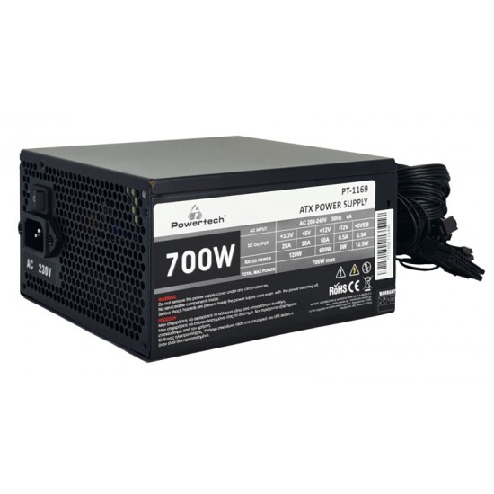 POWERTECH τροφοδοτικό για PC PT-1169, 700W, ATX, 140mm Fan