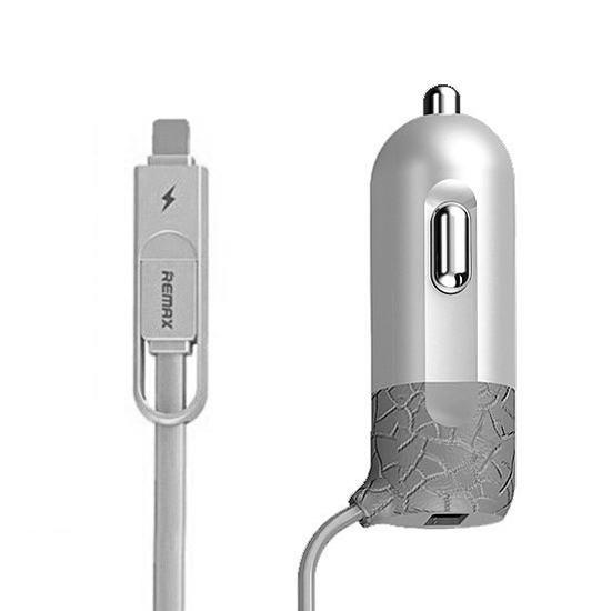 REMAX Car Charger RCC-103 Finchy - USB - 3,4A with Lightning + MicroUSB cable silver