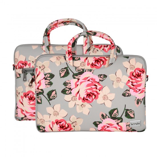 Wonder Briefcase Laptop 15-16 inches grey and roses