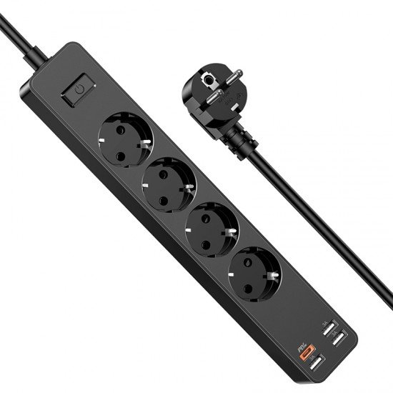 KAKU Power strip KSC-717 Zhengya - 4 outlets 230V + 3xUSB + Type C - black