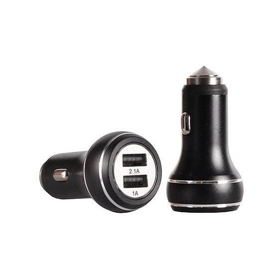 Tel1 Car Charger Aluminum - 2xUSB - 3,1 Amperes BLACK