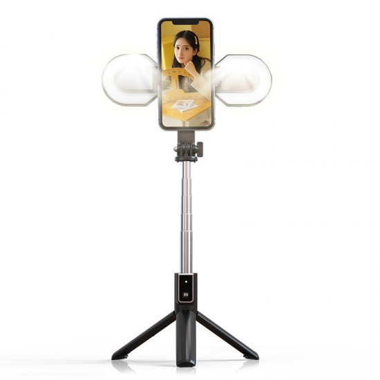 Selfie Stick MINI - with detachable bluetooth remote control, tripod and 2 LED lights - P40S-M BLACK