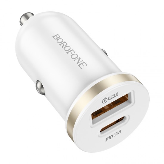 Borofone Car charger BZ22 Scenery - USB + Type C - QC 3.0 PD 30W white