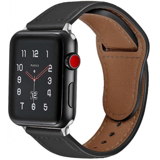 (Apple Watch 42/44/45mm) Alogy Λουράκι Δερμάτινο με Pin Μαύρο