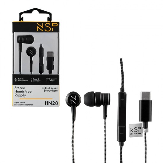 NSP HN28 In-ear Handsfree με Βύσμα USB-C 1.2m Μαύρο