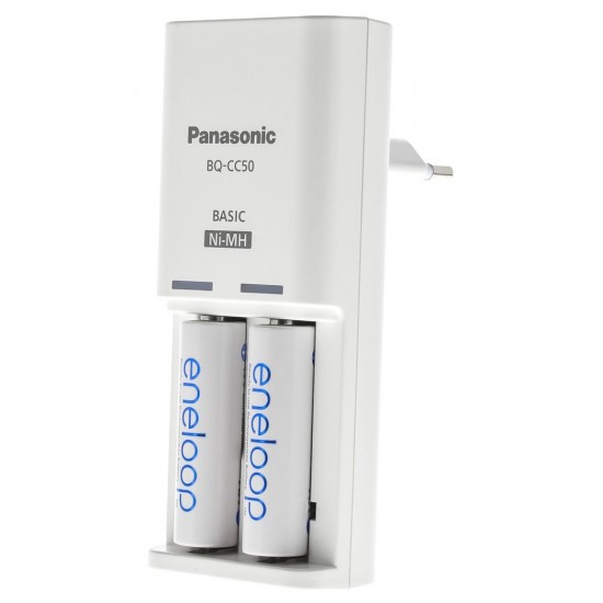 Panasonic Eneloop Compact BQ-CC50 Φορτιστής 2 Μπαταριών Ni-MH Μεγέθους AA Σετ με 2x AA 2000mAh Λευκό