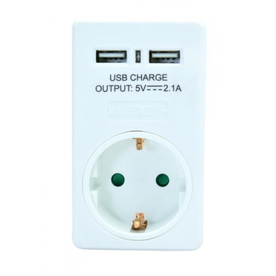 Powertech Αντάπτορας Ρεύματος Schuko 2x USB Λευκός