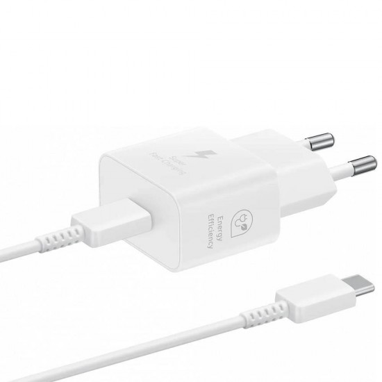 Samsung Φορτιστής και Καλώδιο USB-C 25W Λευκός EP-T2510XWE