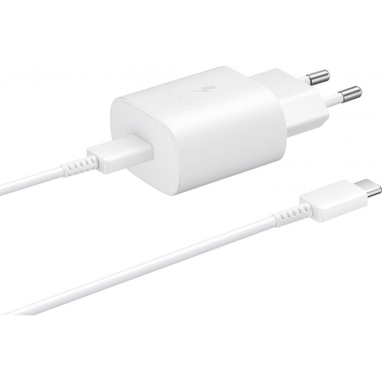 Samsung Φορτιστής με Θύρα USB-C και Καλώδιο USB-C 25W Λευκός