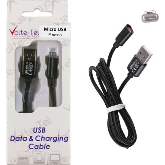 Volte-Tel Braided / Magnetic USB 2.0 to micro USB Cable Μαύρο 1m