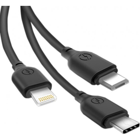 XO Regular USB to Lightning / Type-C / micro USB Cable Μαύρο 1m (NB103 3in1)