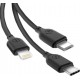 XO Regular USB to Lightning / Type-C / micro USB Cable Μαύρο 1m (NB103 3in1)